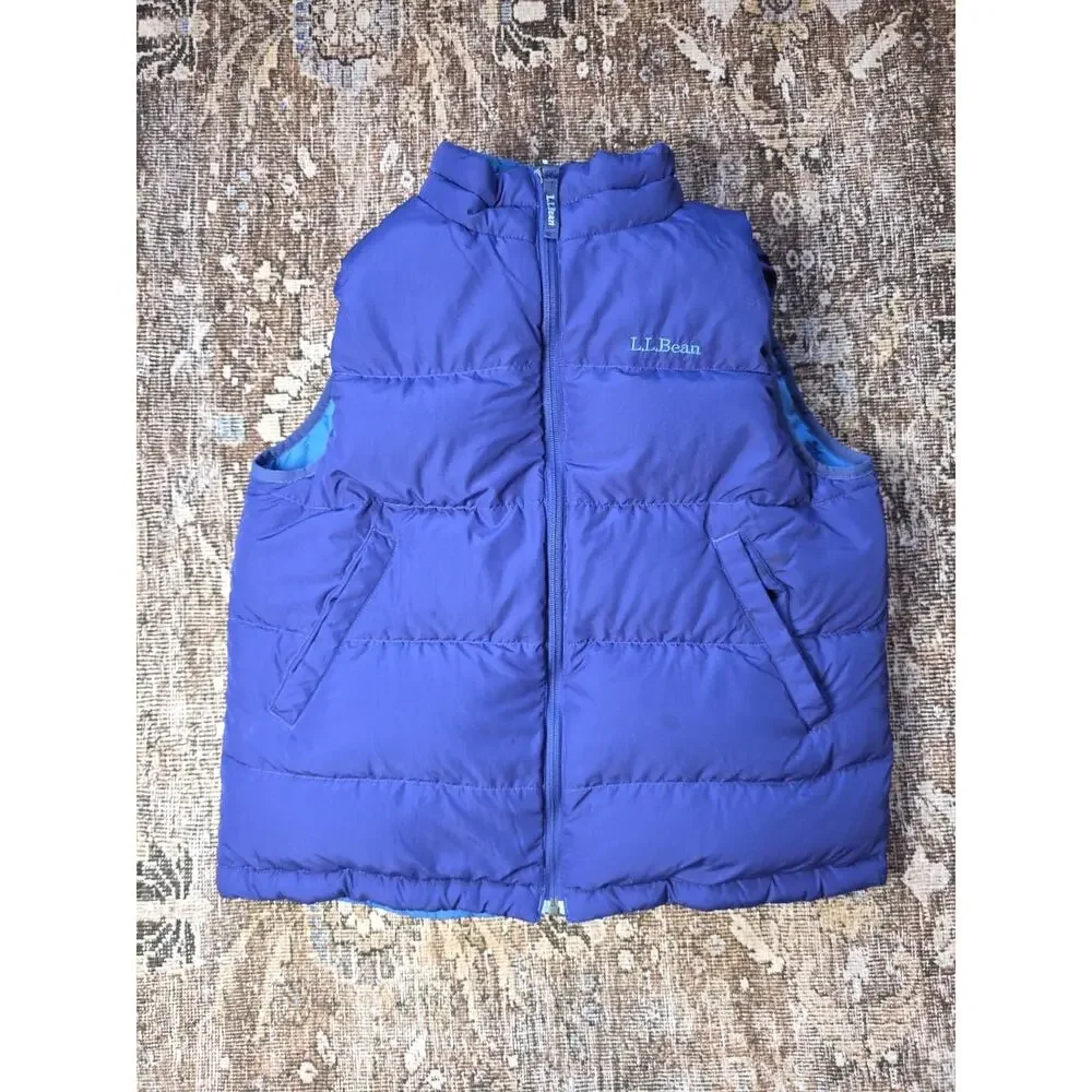 L.L. Bean Kids Reversible Goose Down Vest Blue Youth 14/16 Warm Winter Jacket